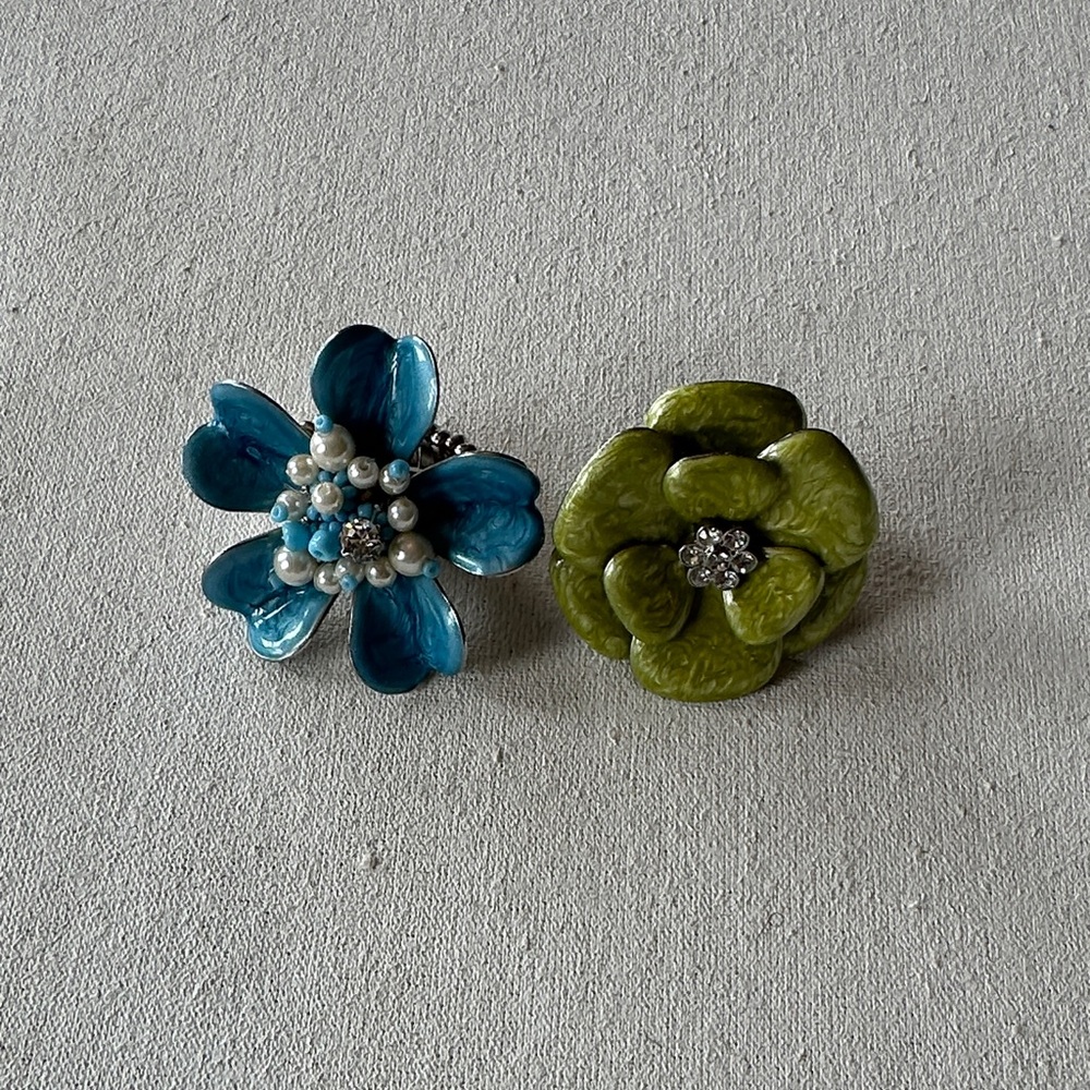 90’s Floral Blue and Green Statement Rings
